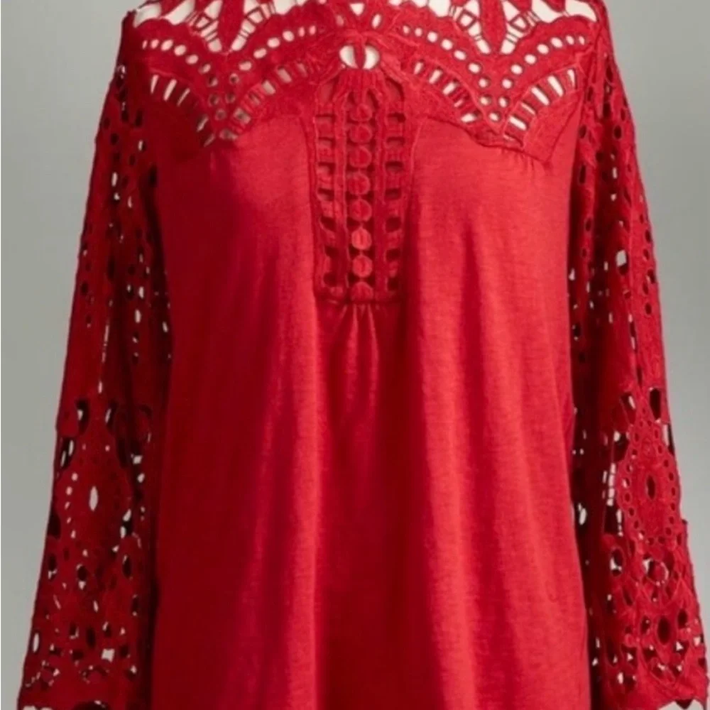 Sundance Red Lace Detail Blouse - Picture 2 of 3